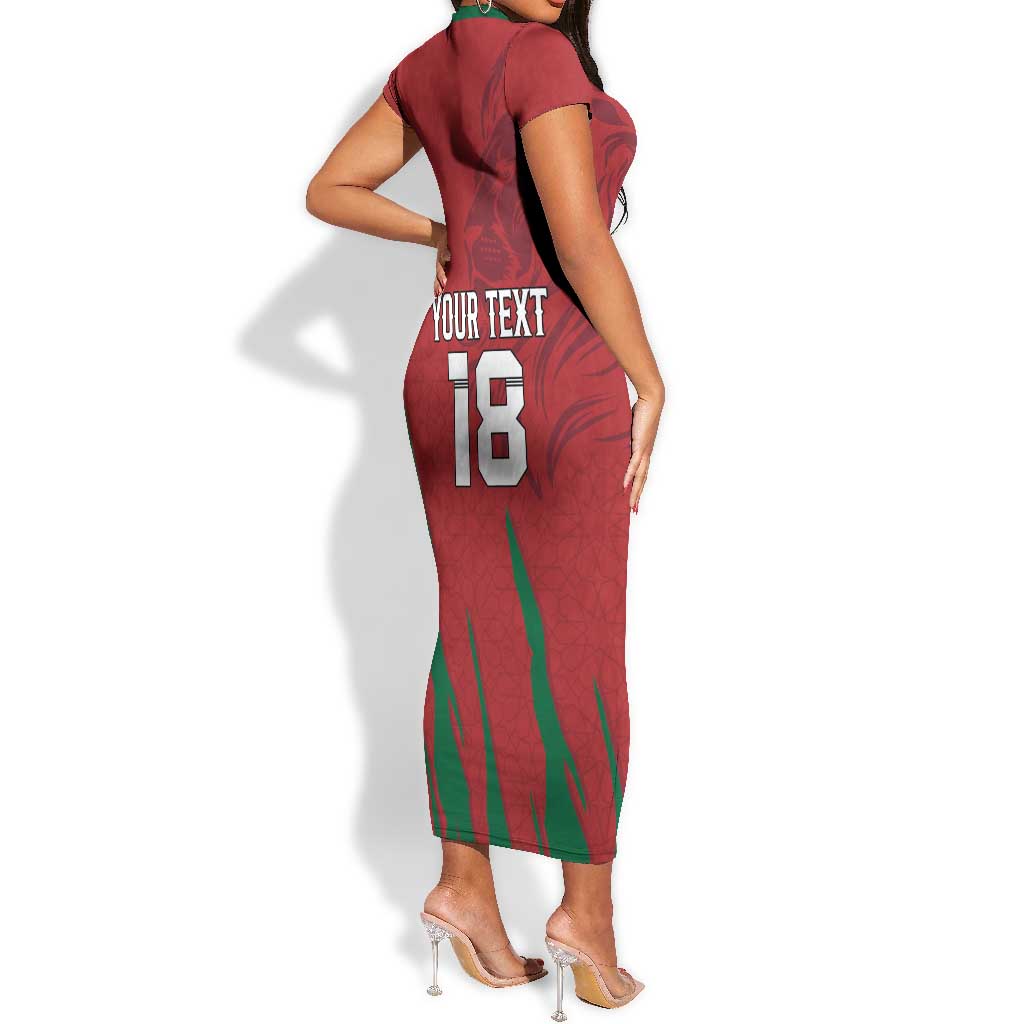 Custom Morocco Football Short Sleeve Bodycon Dress Atlas Lions Road To Champion