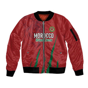 Custom Morocco Football Sleeve Zip Bomber Jacket Atlas Lions Road To Champion