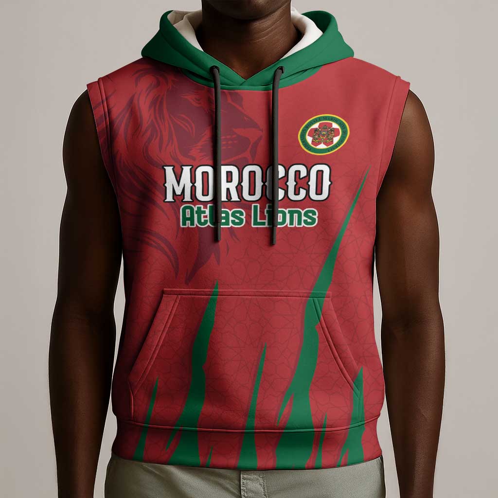 Custom Morocco Football Sleeveless Hoodie Atlas Lions Road To Champion