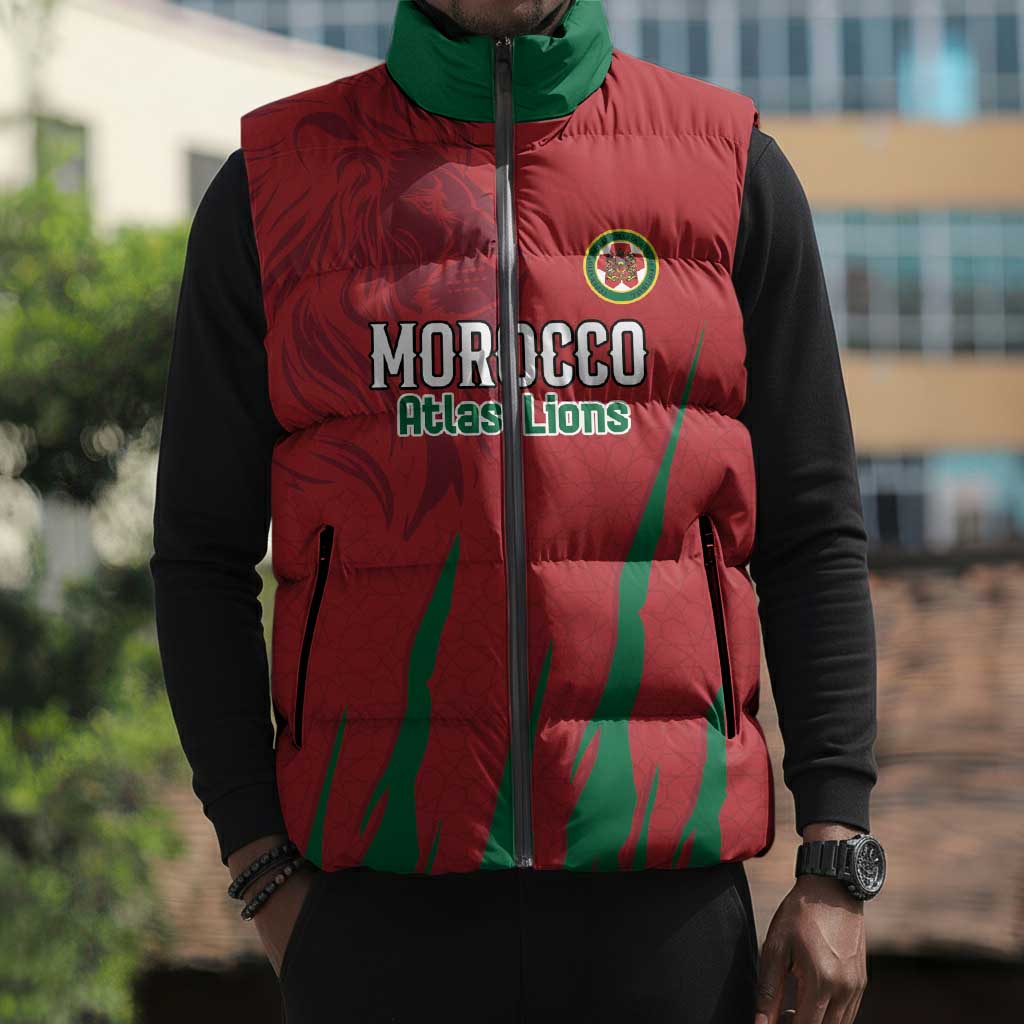 Custom Morocco Football Sleeveless Puffer Jacket Atlas Lions Road To Champion