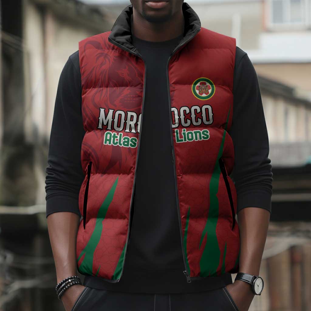Custom Morocco Football Sleeveless Puffer Jacket Atlas Lions Road To Champion