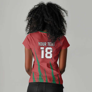 Custom Morocco Football Women V-Neck T-Shirt Atlas Lions Road To Champion
