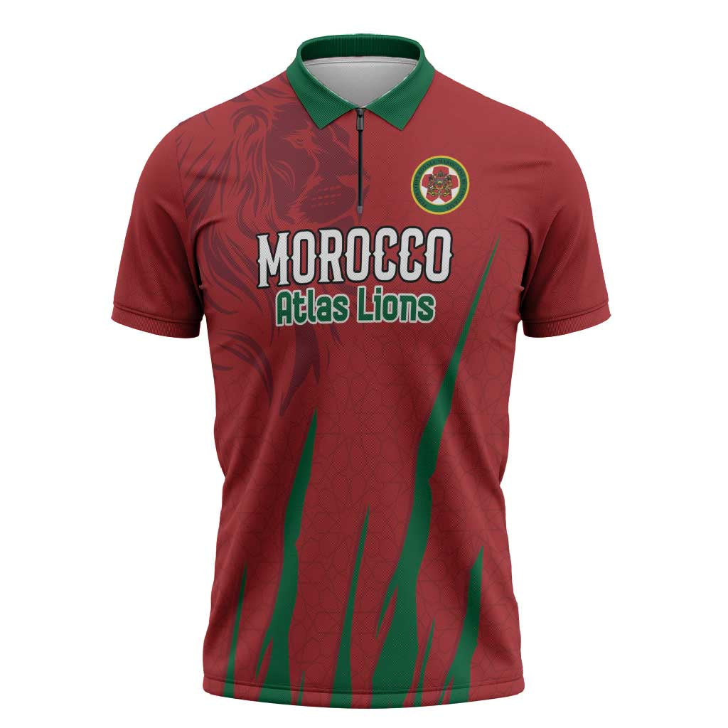 Custom Morocco Football Zipper Polo Shirt Atlas Lions Road To Champion
