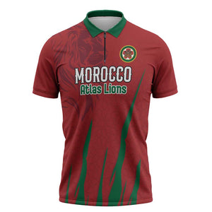 Custom Morocco Football Zipper Polo Shirt Atlas Lions Road To Champion