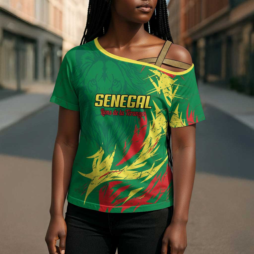 Senegal Football Pride Custom Cross Shoulder Shirt Les Lions de la Teranga