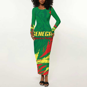 Senegal Football Pride Custom Long Sleeve Bodycon Dress Les Lions de la Teranga