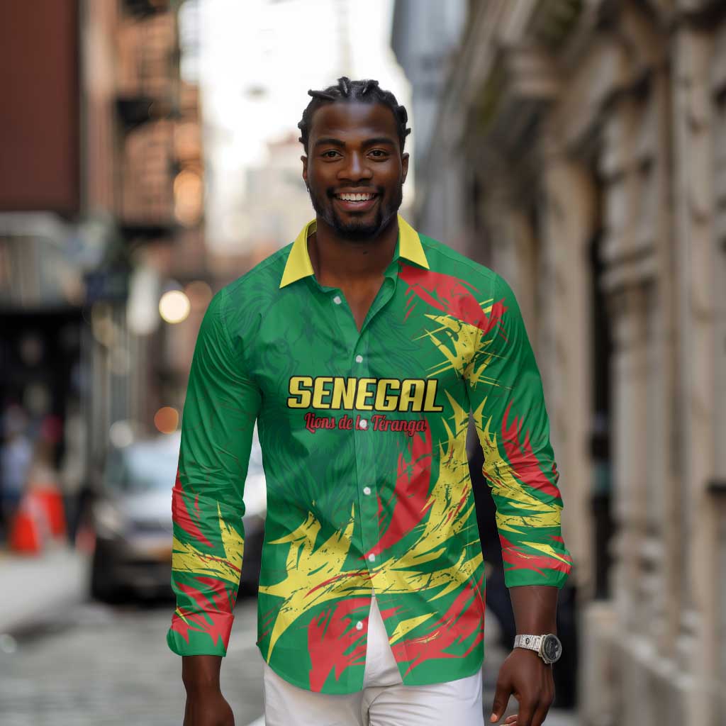 Senegal Football Pride Custom Long Sleeve Button Shirt Les Lions de la Teranga