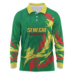 Senegal Football Pride Custom Long Sleeve Polo Shirt Les Lions de la Teranga