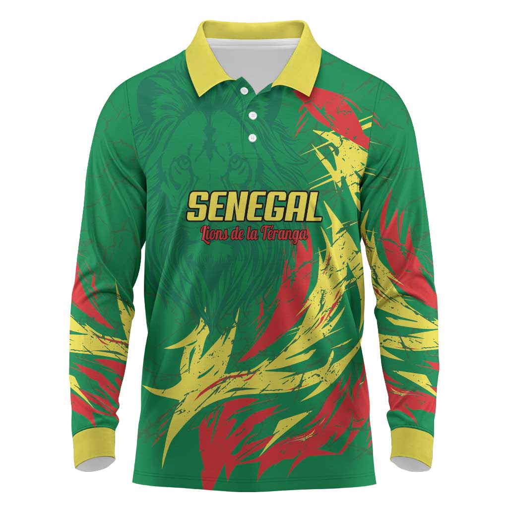 Senegal Football Pride Custom Long Sleeve Polo Shirt Les Lions de la Teranga