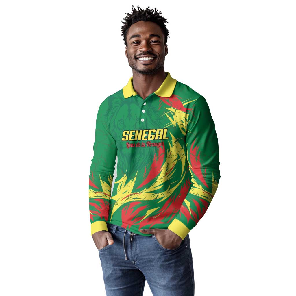 Senegal Football Pride Custom Long Sleeve Polo Shirt Les Lions de la Teranga