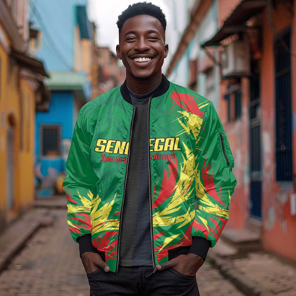 Senegal Football Pride Custom Sleeve Zip Bomber Jacket Les Lions de la Teranga
