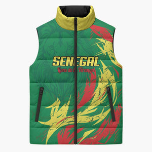 Senegal Football Pride Custom Sleeveless Puffer Jacket Les Lions de la Teranga