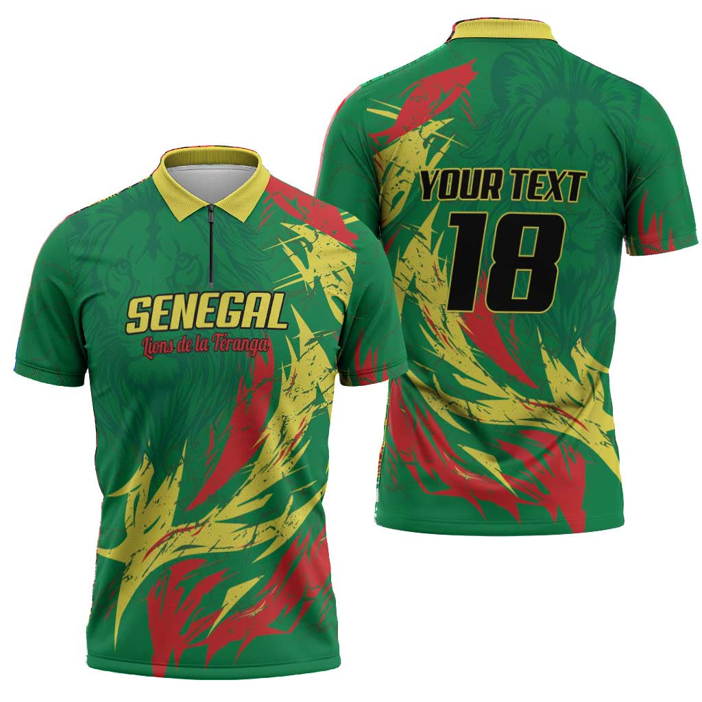 Senegal Football Pride Custom Zipper Polo Shirt Les Lions de la Teranga