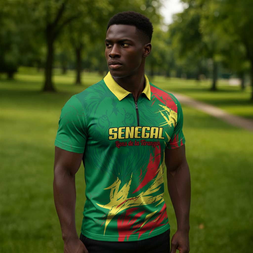 Senegal Football Pride Custom Zipper Polo Shirt Les Lions de la Teranga