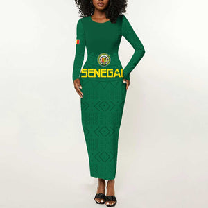 Senegal Football Custom Long Sleeve Bodycon Dress Pride of African Champions