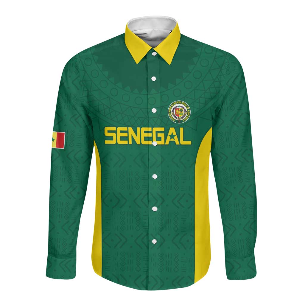 Senegal Football Custom Long Sleeve Button Shirt Pride of African Champions