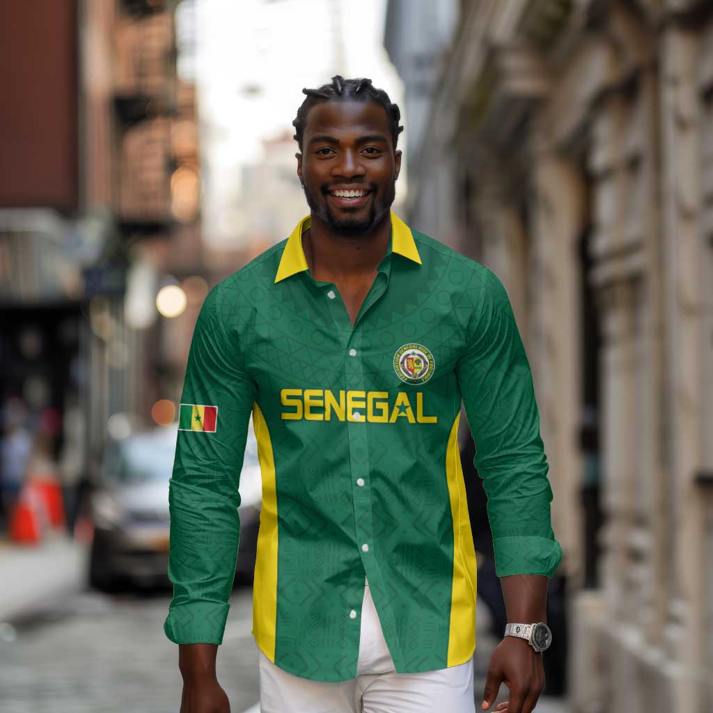 Senegal Football Custom Long Sleeve Button Shirt Pride of African Champions