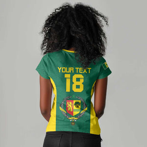 Senegal Football Custom Women V-Neck T-Shirt Pride of African Champions