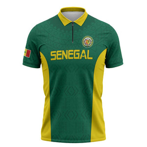 Senegal Football Custom Zipper Polo Shirt Pride of African Champions