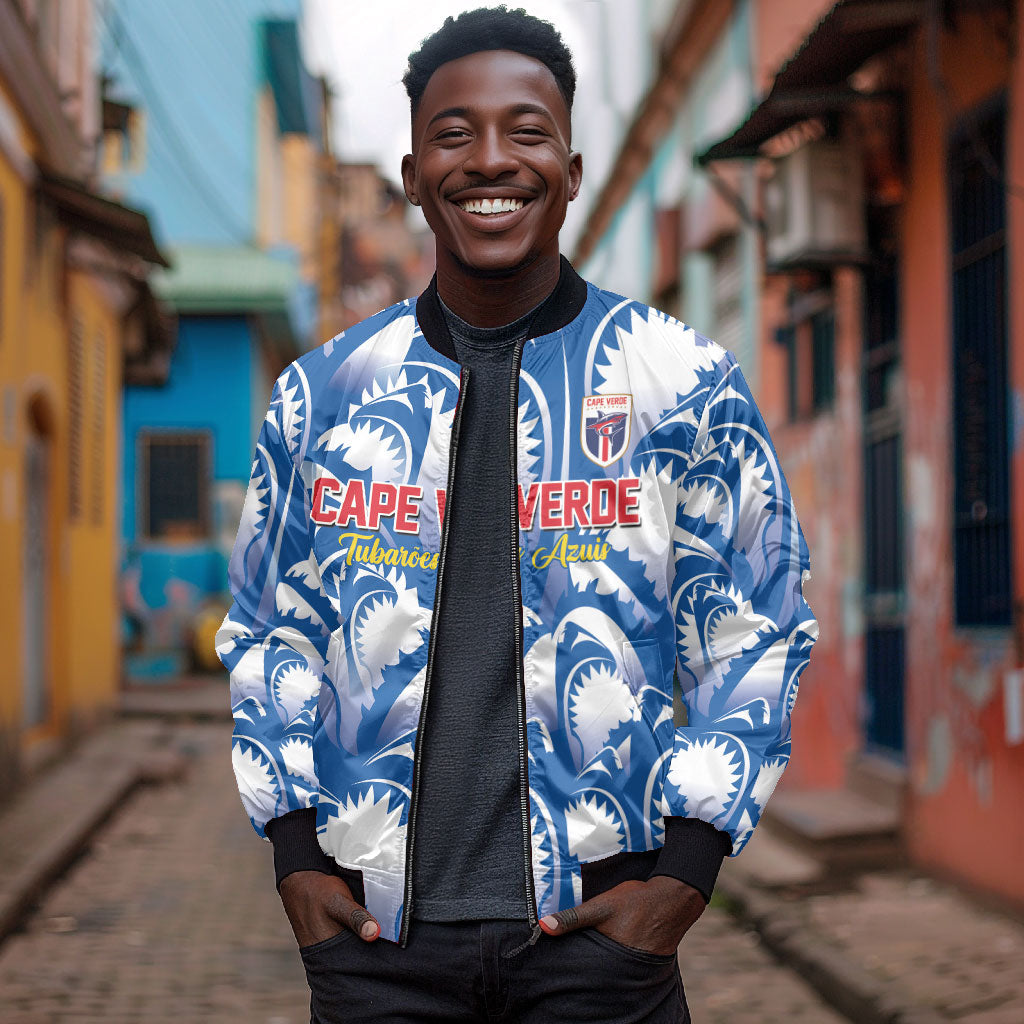 Custom Football Cape Verde Blue Sharks Bomber Jacket Rise Again Island