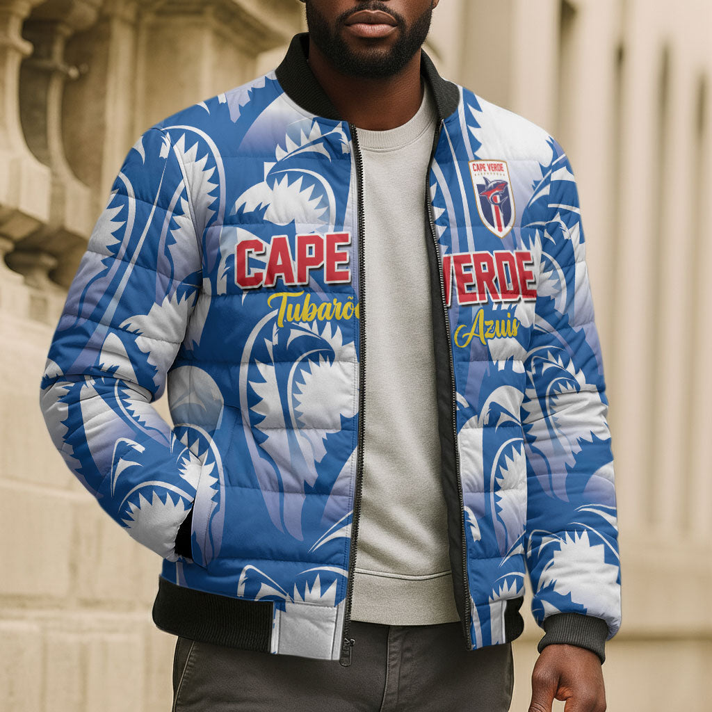 Custom Football Cape Verde Blue Sharks Bomber Puffer Jacket Rise Again Island