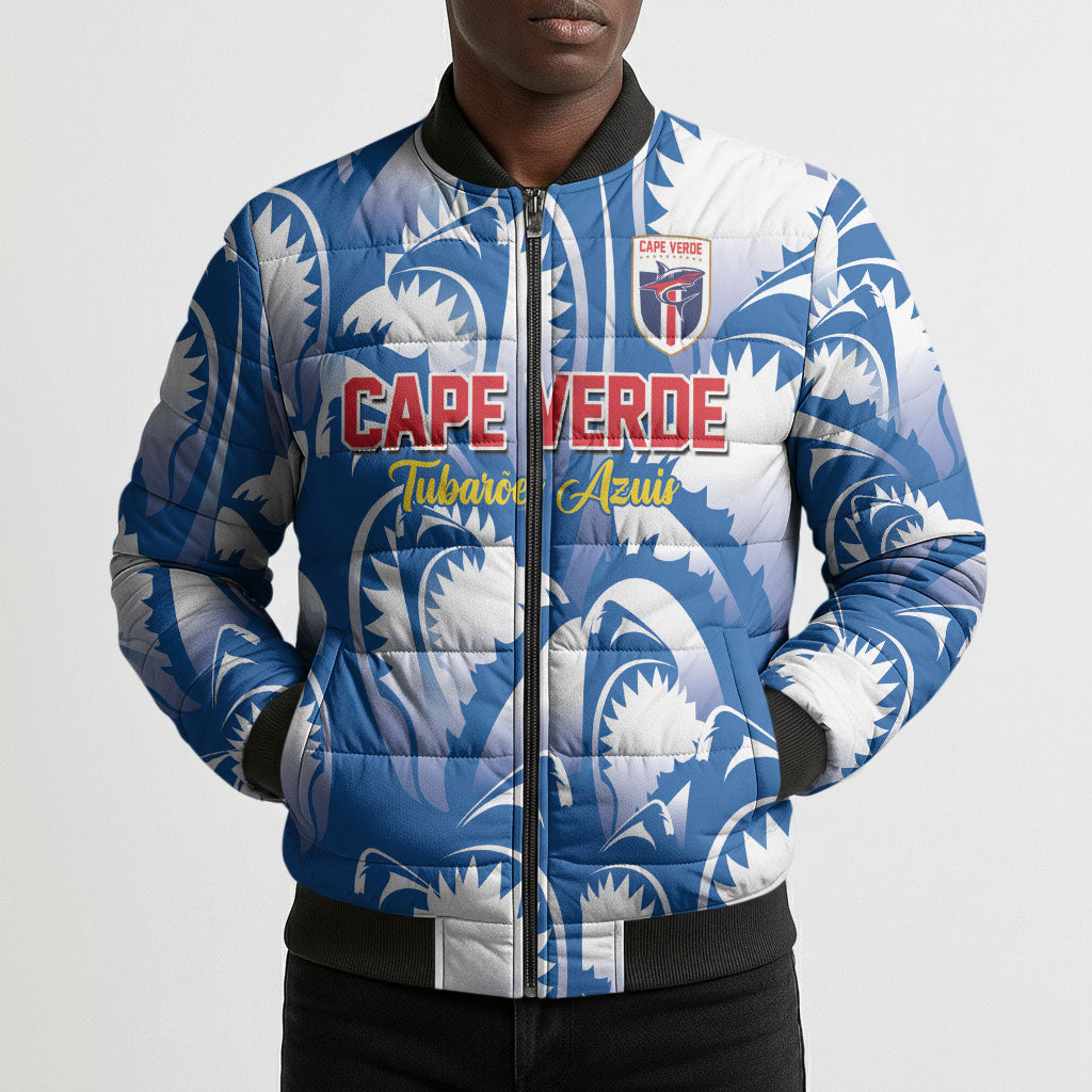 Custom Football Cape Verde Blue Sharks Bomber Puffer Jacket Rise Again Island