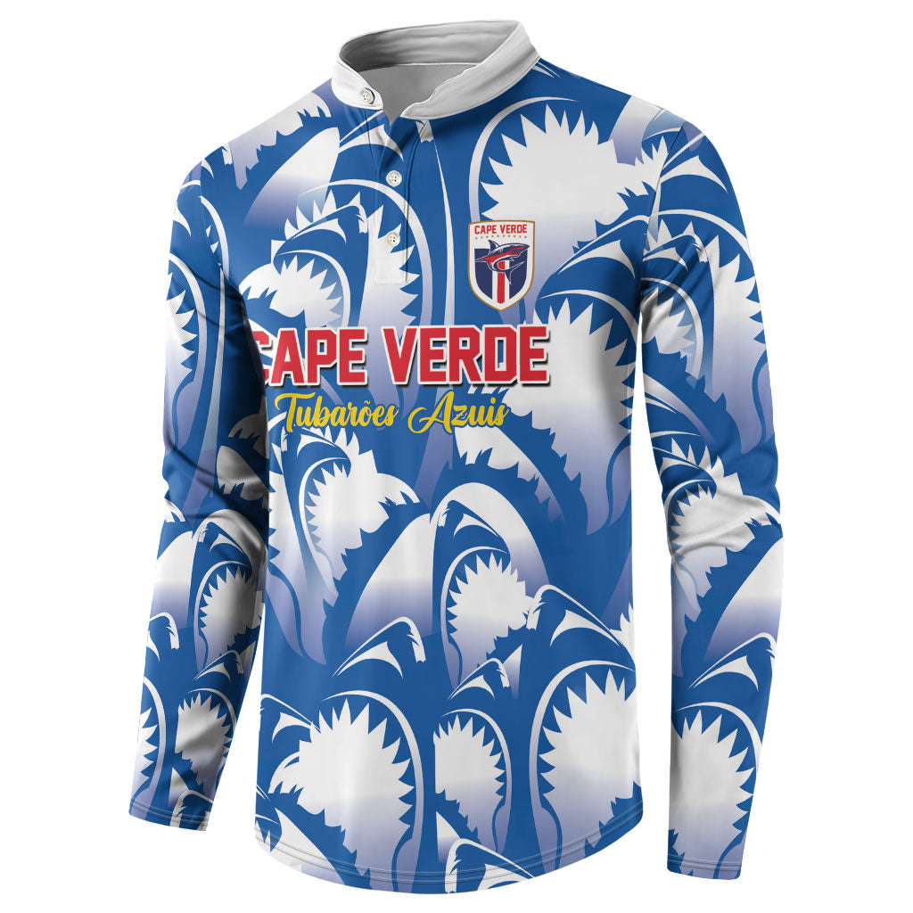 Custom Football Cape Verde Blue Sharks Button Sweatshirt Rise Again Island