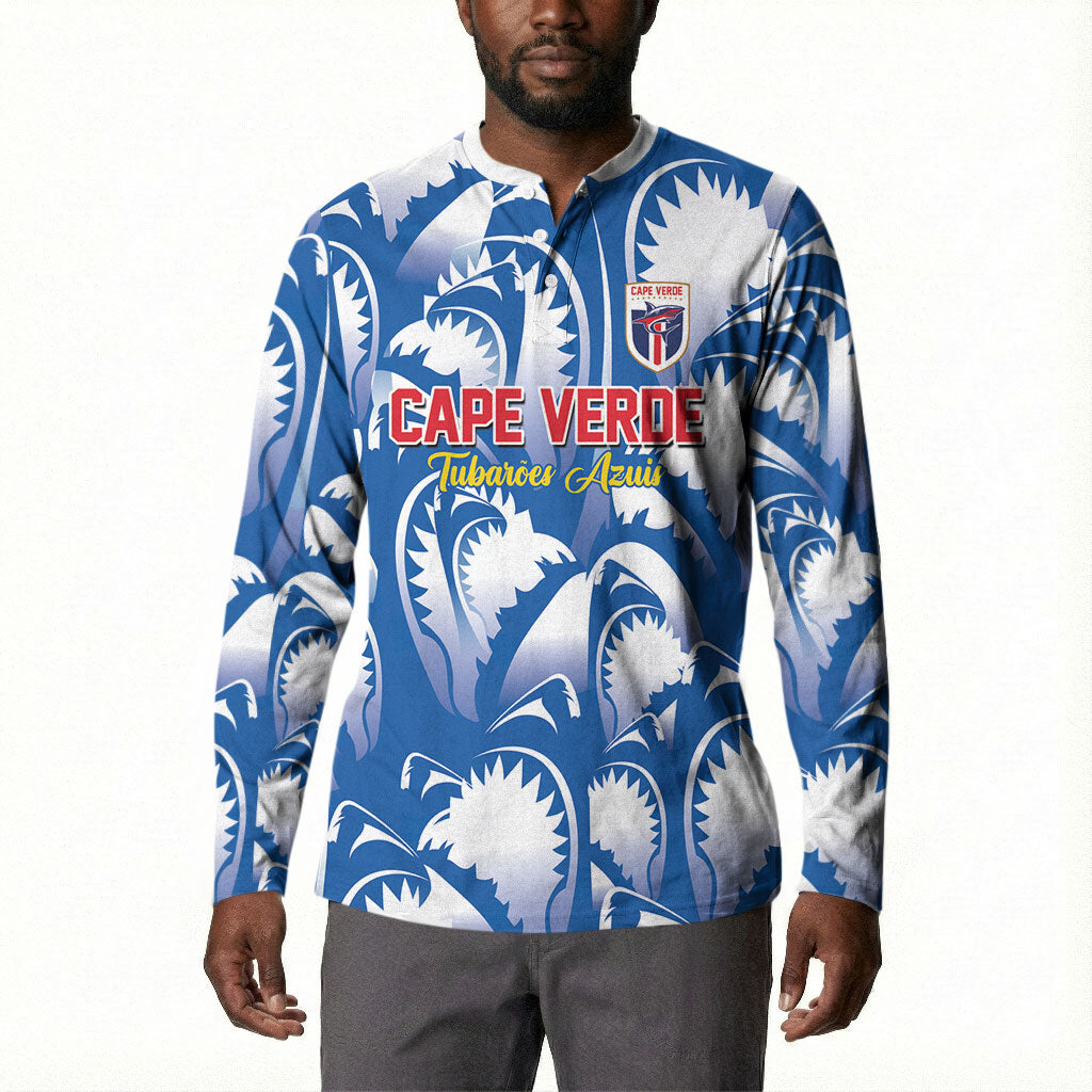 Custom Football Cape Verde Blue Sharks Button Sweatshirt Rise Again Island