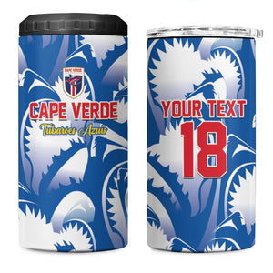 Custom Football Cape Verde Blue Sharks 4 in 1 Can Cooler Tumbler Rise Again Island