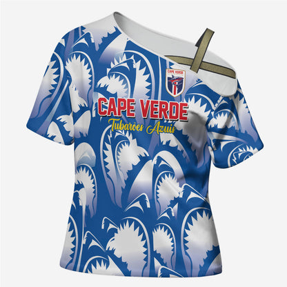 Custom Football Cape Verde Blue Sharks Cross Shoulder Shirt Rise Again Island