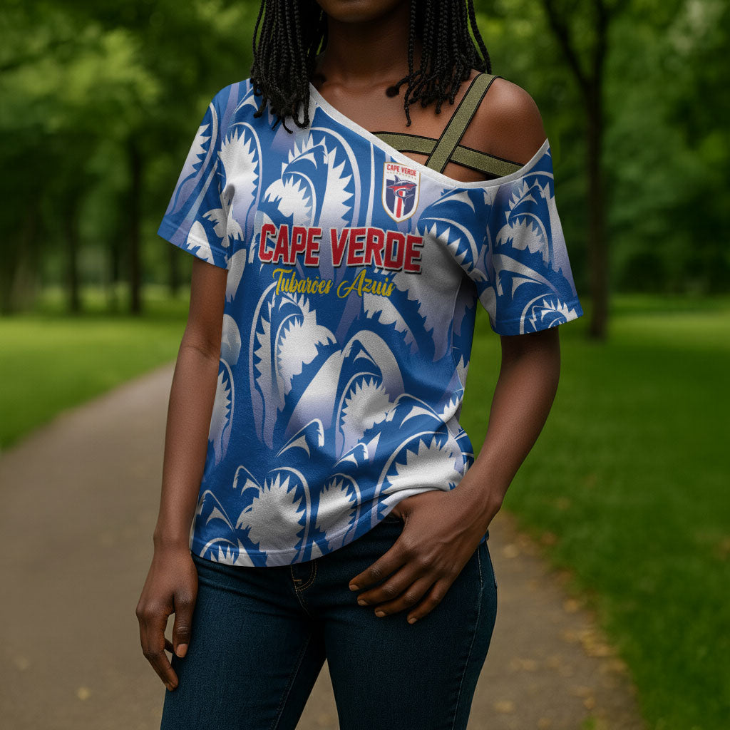 Custom Football Cape Verde Blue Sharks Cross Shoulder Shirt Rise Again Island