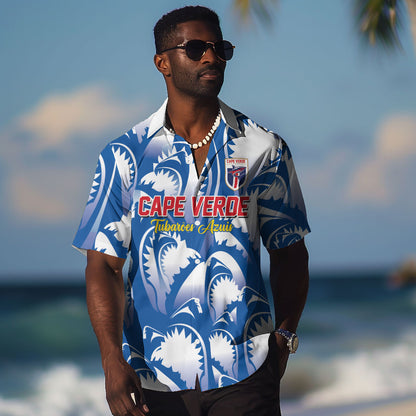 Custom Football Cape Verde Blue Sharks Hawaiian Shirt Rise Again Island