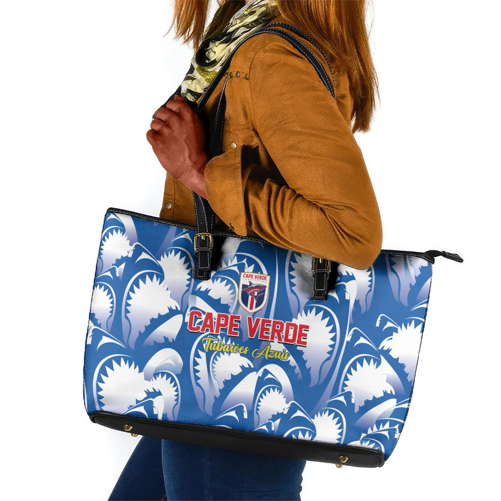 Football Cape Verde Blue Sharks Leather Tote Bag Rise Again Island