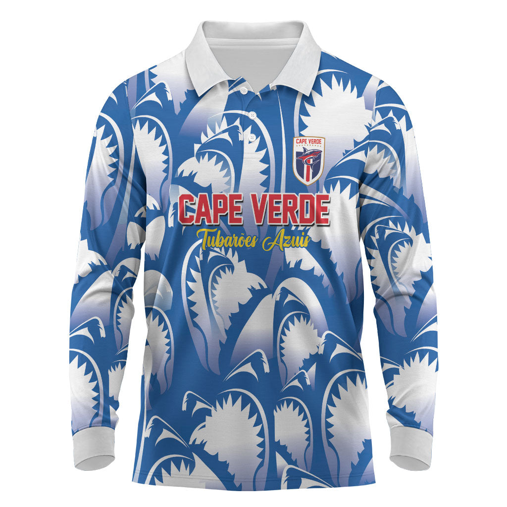 Custom Football Cape Verde Blue Sharks Long Sleeve Polo Shirt Rise Again Island