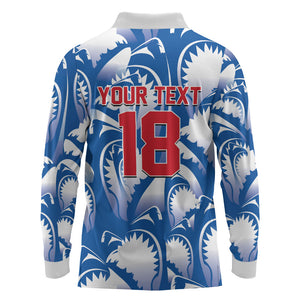 Custom Football Cape Verde Blue Sharks Long Sleeve Polo Shirt Rise Again Island
