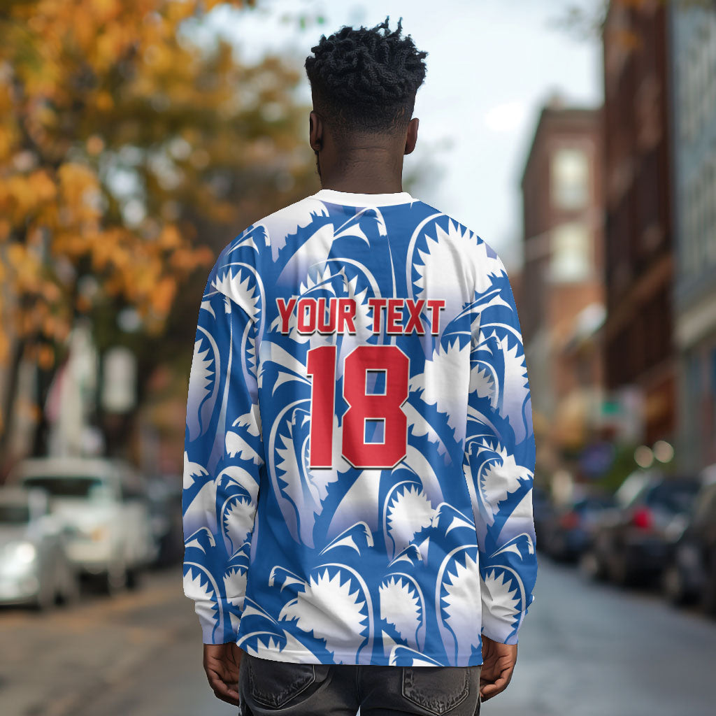 Custom Football Cape Verde Blue Sharks Long Sleeve Shirt Rise Again Island