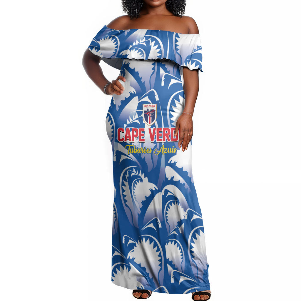 Custom Football Cape Verde Blue Sharks Off Shoulder Maxi Dress Rise Again Island