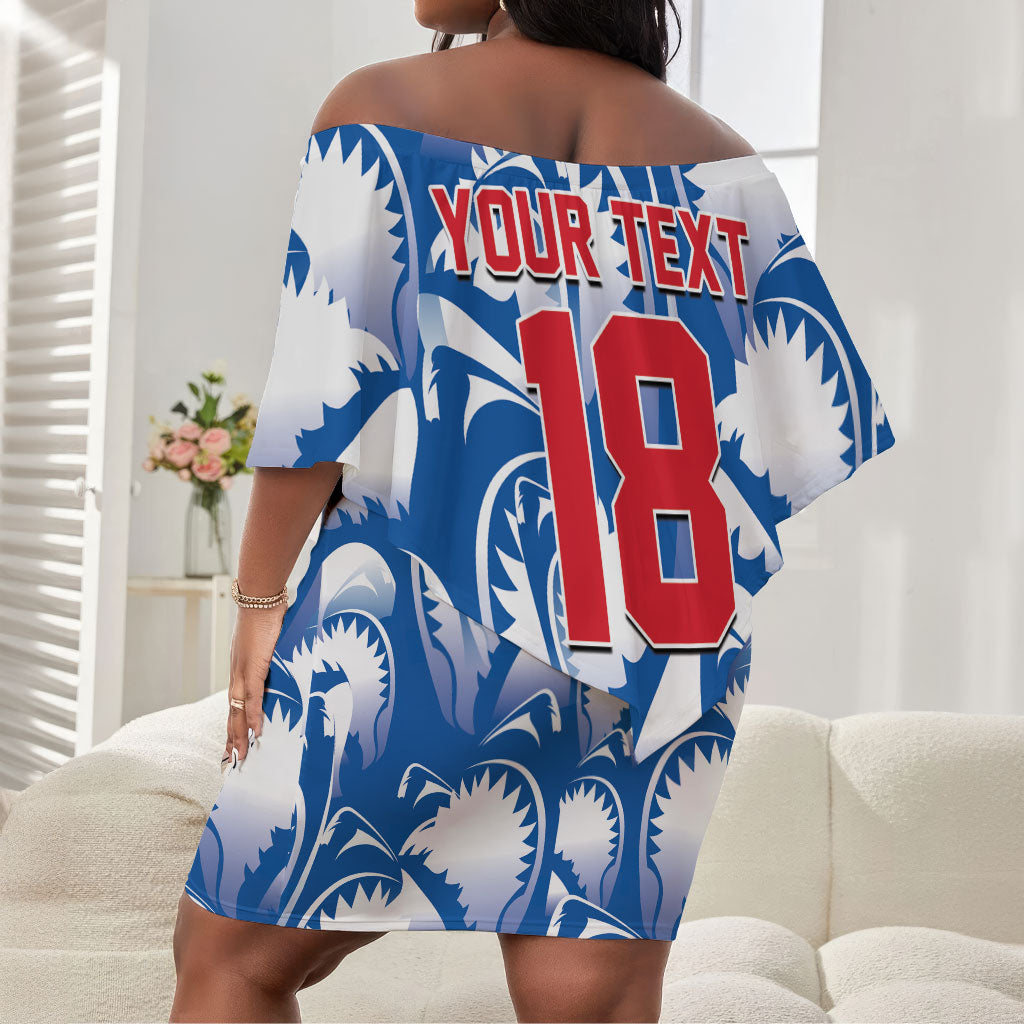 Custom Football Cape Verde Blue Sharks Off Shoulder Short Dress Rise Again Island