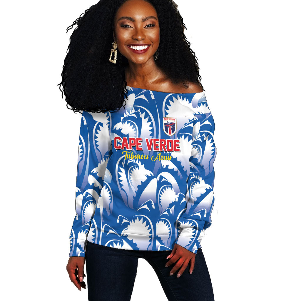 Custom Football Cape Verde Blue Sharks Off Shoulder Sweater Rise Again Island