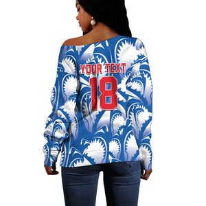 Custom Football Cape Verde Blue Sharks Off Shoulder Sweater Rise Again Island