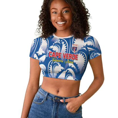 Custom Football Cape Verde Blue Sharks Raglan Cropped T shirt Rise Again Island