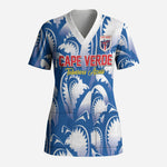 Custom Football Cape Verde Blue Sharks Scrub Top Rise Again Island