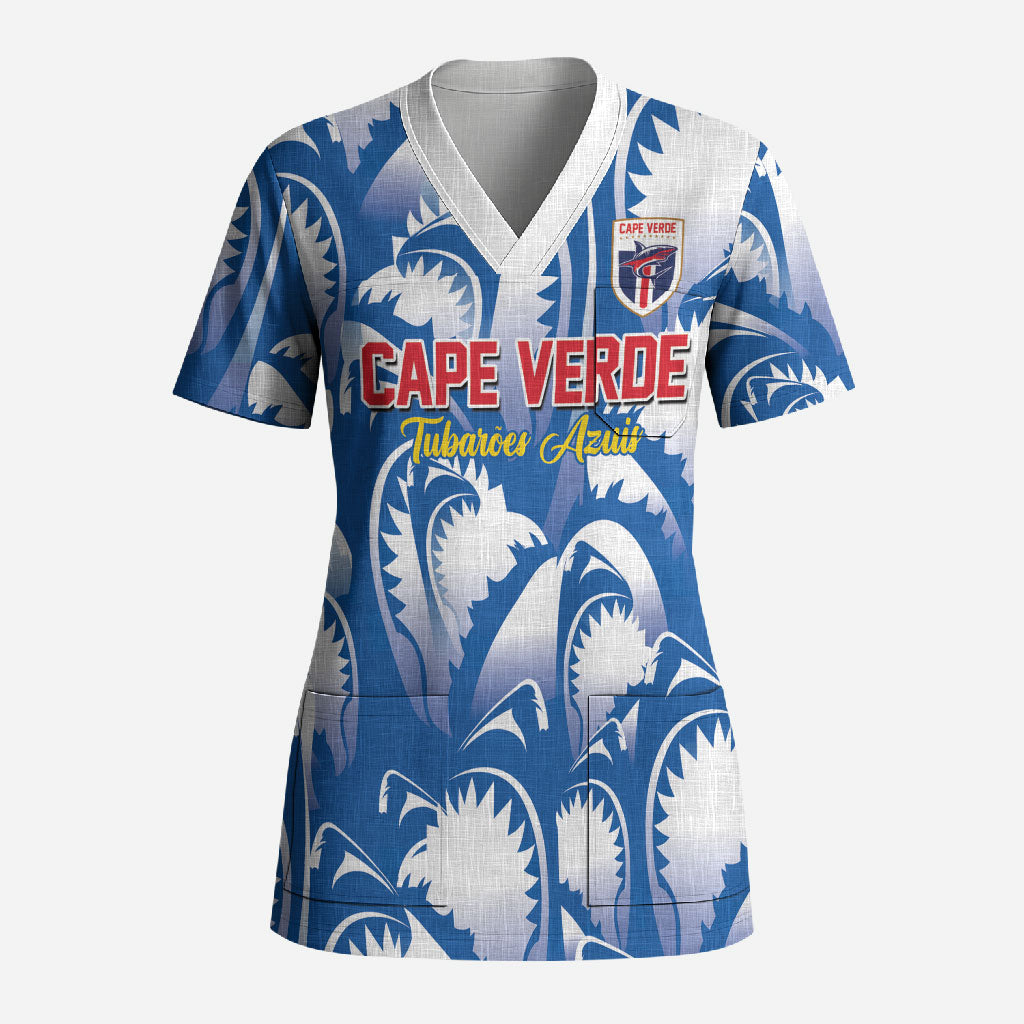 Custom Football Cape Verde Blue Sharks Scrub Top Rise Again Island
