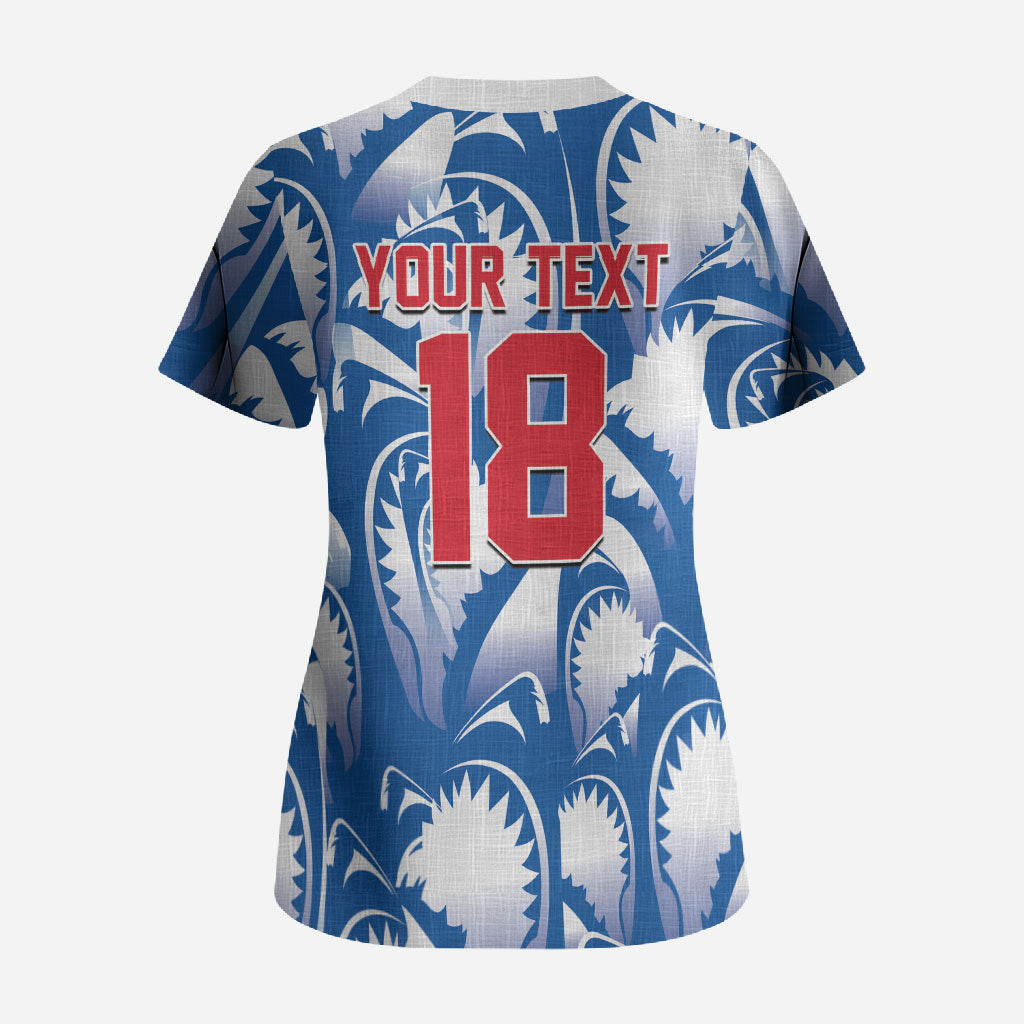 Custom Football Cape Verde Blue Sharks Scrub Top Rise Again Island