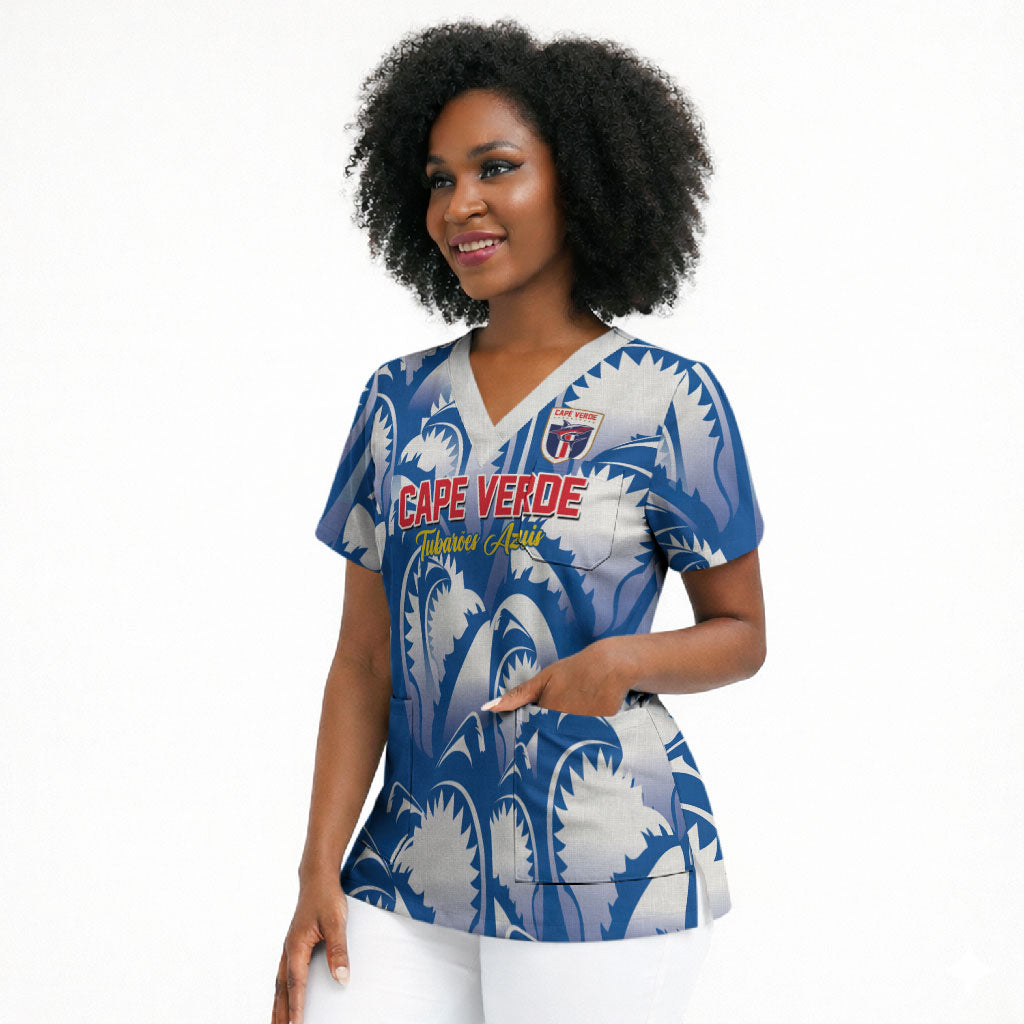 Custom Football Cape Verde Blue Sharks Scrub Top Rise Again Island