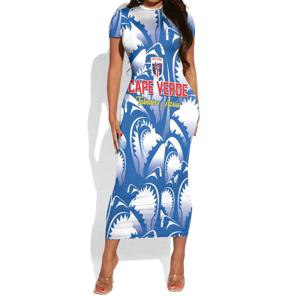 Custom Football Cape Verde Blue Sharks Short Sleeve Bodycon Dress Rise Again Island