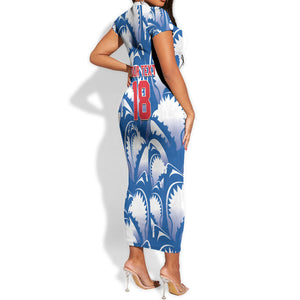 Custom Football Cape Verde Blue Sharks Short Sleeve Bodycon Dress Rise Again Island