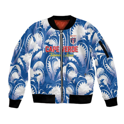 Custom Football Cape Verde Blue Sharks Sleeve Zip Bomber Jacket Rise Again Island