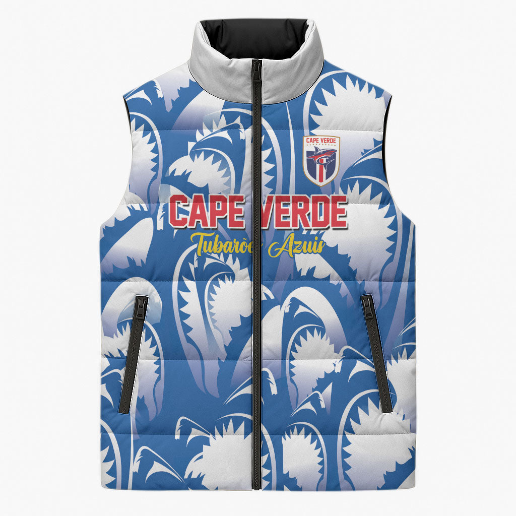 Custom Football Cape Verde Blue Sharks Sleeveless Puffer Jacket Rise Again Island