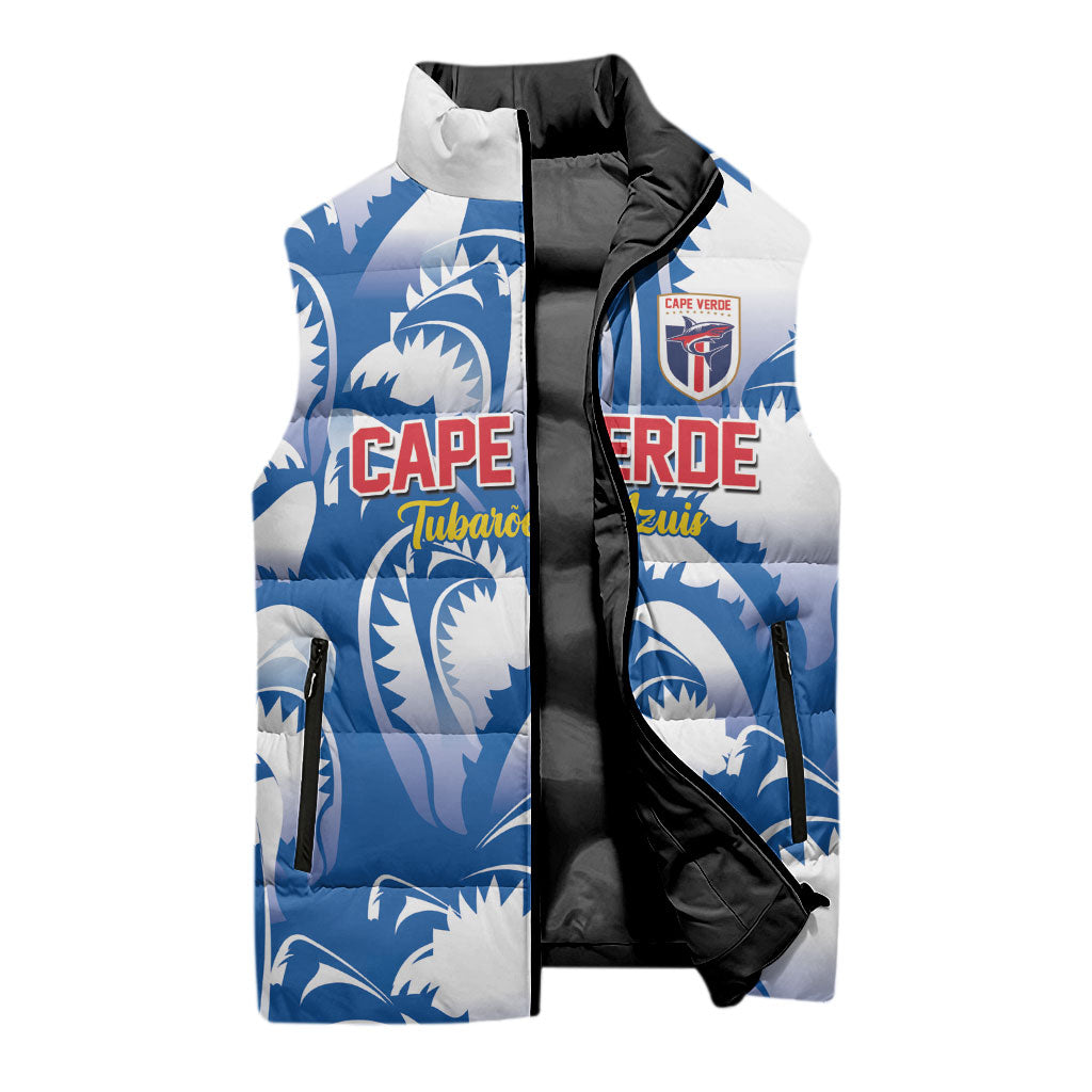 Custom Football Cape Verde Blue Sharks Sleeveless Puffer Jacket Rise Again Island